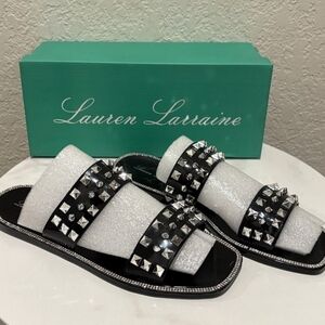 Lauren Lorraine Black and Silver Studded Women's Sandals